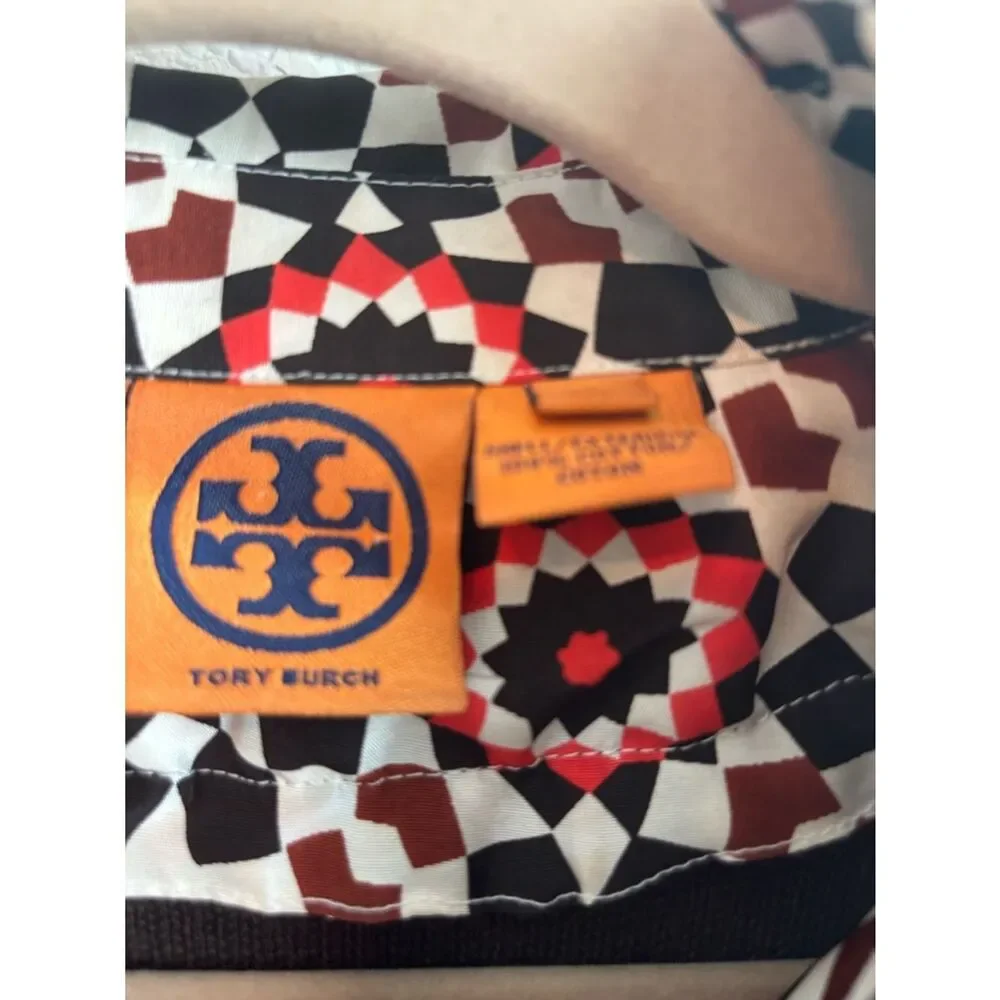 Tory Burch Brown Knit Midi Dress with Printed Puff-Sleeve Blouse